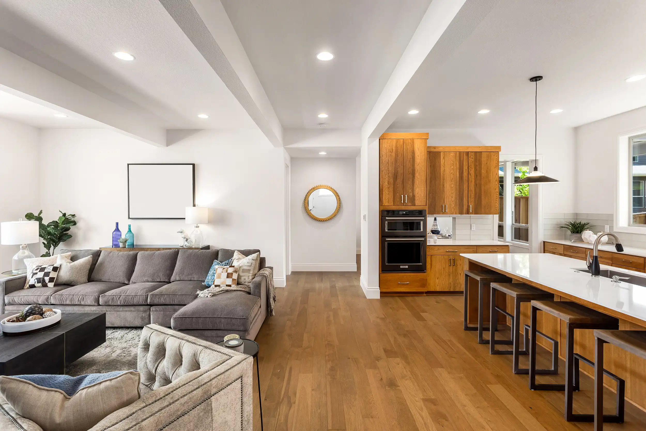 Kitchen lounge with rsj in ceiling.